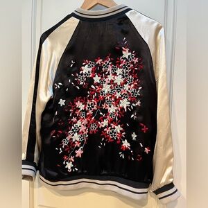 Reversible oversized satin bomber jacket w incredible embroidered details